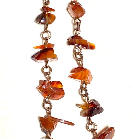 Genuine Burnt Orange Snakeskin Agate Bib Necklace, Large Gemstone & Copper Links - Picture 9 of 13